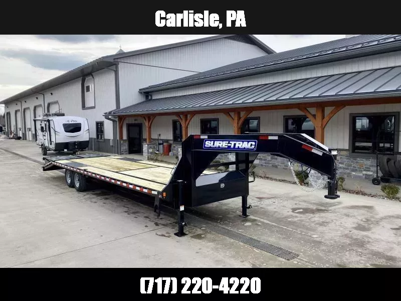 2025 Sure-Trac 102x30' Gooseneck Beavertail Deckover Trailer 15000# GVW * FULL WIDTH RAMPS (STAND UP OR FLIPOVER) * DUAL 12K JACKS * FULL TOOLBOX * 12" I-BEAM * PIERCED FRAME * RUBRAIL/STAKE POCKETS/PIPE SPOOLS/10 D-RINGS * CROSS TRAC BRACING