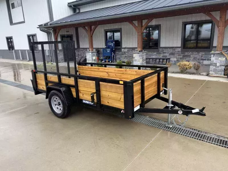 2026 Sure-Trac 5x10' High Side Utility Landscape Trailer 2990# GVW * 24" 3-BOARD HIGH SIDE * 2" TUBE TOP RAIL * 2X2" TUBE GATE C/M + SPRING ASSIST + FOLD FLAT * TOOLESS GATE REMOVAL * SPARE MOUNT * PROTECTED WIRING * SET BACK JACK *