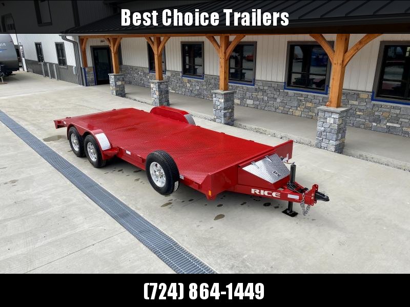 2019 Rice Trailers 7X20' Steel Deck Car Hauler 9990# GVW * RED IN COLOR * ADJUSTABLE COUPLER * TOOLBOX * ALUMINUM WHEELS * SPARE TIRE * SLIDE OUT RAMPS * STAKE POCKETS/D-RINGS 2019 Rice Trailers 7X20' Steel Deck Car Hauler 9990# GVW * RED IN COLOR * ADJUSTABLE COUPLER * TOOLBOX * ALUMINUM WHEELS * SPARE TIRE * SLIDE OUT RAMPS * STAKE POCKETS/D-RINGS