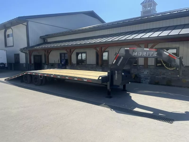 2026 Moritz 102x32' Gooseneck Hydraulic Dovetail Trailer 25900# GVW * 12' DOVETAIL * HYDRAULIC JACKS * HDSS SUSPENSION * 12000# DEXTER'S * URETHANE PAINT * CAMBERED BEAMS * 14"/22# PIERCED I-BEAM FRAME * ENGINEERED NECK