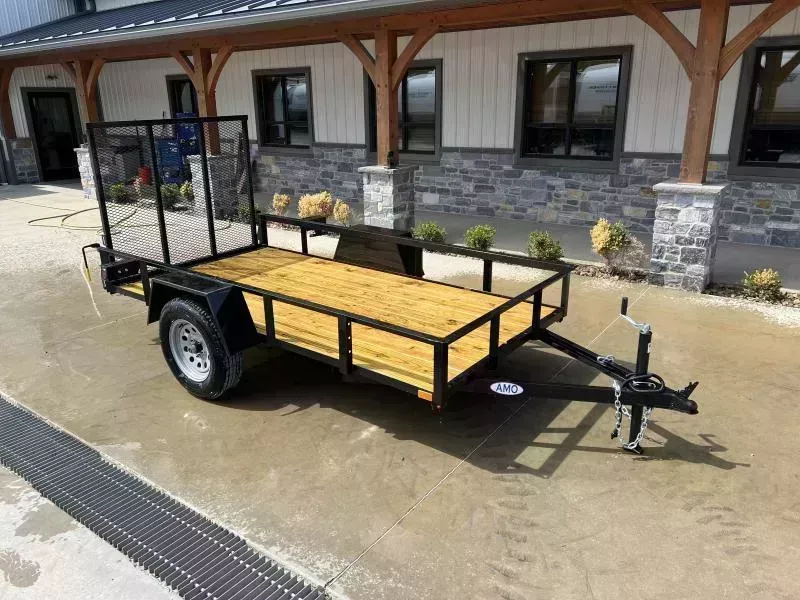 2026 AMO 5x10' Angle Iron Utility Landscape Trailer w/ Gate 2990# GVW * A-FRAME TONGUE * 4' GATE * TREATED WOOD FLOOR * A-FRAME JACK * 15" RADIAL TIRES * SPRING ASSITED GATE * FOLD IN GATE * TUBE GATE CROSSMEMBERS