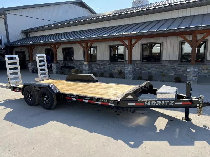 2026 Moritz 7x18' Equipment Trailer 14000# GVW * DEXTER AXLES * TORSION SUSPENSION * WET COAT PAINT * 8" I-BEAM FRAME * ALUMINUM RAMPS & TOOLBOX * 4-BOLT COUPLER * DROP AXLES