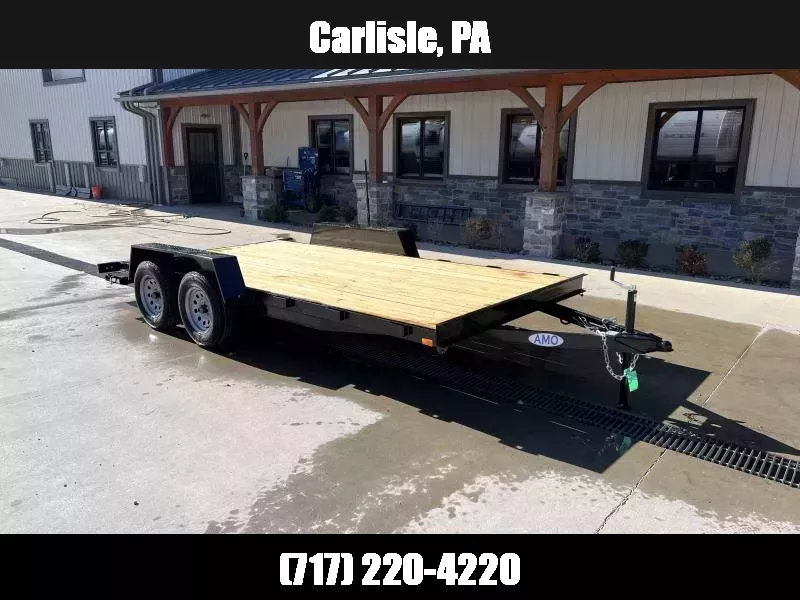 2026 AMO 7x16' Wood Deck Car Trailer 7000# GVW * LED TAIL LIGHTS * STACKED CHANNEL TONGUE/FRAME * BEAVERTAIL * REMOVABLE FENDERS * 2-AXLE BRAKES 1765550657