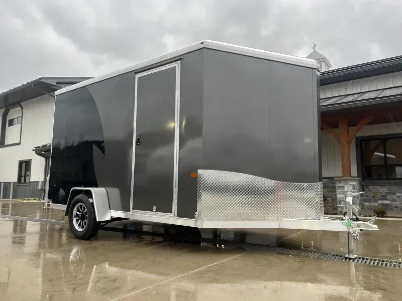 2026 Neo 7x12 NAMR Aluminum Enclosed Powersport Trailer Single Axle 3500# GVW * INDIGO BLUE/SILVER 2-TONE * VINYL WALLS * ALUMINUM WHEELS * +12" HEIGHT UTV SPORTS PACKAGE