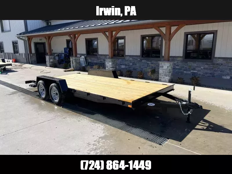 2026 AMO 7x18' Wood Deck Car Trailer 7000# GVW * LED TAIL LIGHTS * STACKED CHANNEL TONGUE/FRAME * BEAVERTAIL * REMOVABLE FENDERS * 2-AXLE BRAKES 1762459258