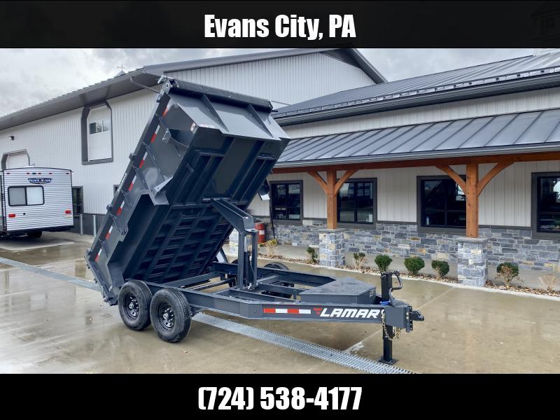 NEW Lamar 7x12' High Side Dump Trailer 14000# GVW * 3' HIGH SIDES * 7GA FLOOR * TARP KIT * UNDERMOUNT RAMPS * SCISSOR HOIST * 12K JACK * CHARCOAL * RIGID RAILS * HD COUPLER * NESTLED I-BEAM FRAME * COMBO GATE * 12" O.C. C/M * SPARE MOUNT 1750184062