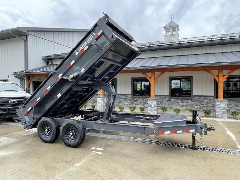 2026 Ironbull 7x16' Dump Trailer 14000# GVW * TARP KIT * SCISSOR HOIST * 8" I-BEAM FRAME * 1PC 7 GA FLOOR * COMBO GATE * UNDERBODY BED RUNNERS * OVERSIZED TOOLBOX * IRONCLAD WARRANTY