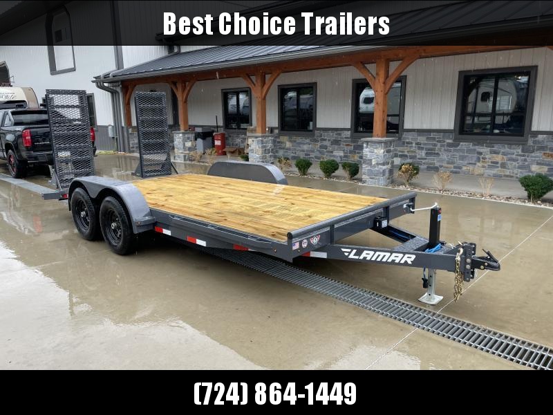 2023 Lamar 7x18' Equipment Trailer 9990# GVW * DELUXE OVERWIDTH RAMPS W/ HEAVY MESH * CHARCOAL POWDERCOAT * RUBRAIL/STAKE POCKETS * REMOVABLE FENDERS * 7K JACK * ADJUSTABLE CAST COUPLER * SPRING ASSIST RAMPS * COLD WEATHER HARNESS * DIAMOND PLATE DOVETAIL 2023 Lamar 7x18' Equipment Trailer 9990# GVW * DELUXE OVERWIDTH RAMPS W/ HEAVY MESH * CHARCOAL POWDERCOAT * RUBRAIL/STAKE POCKETS * REMOVABLE FENDERS * 7K JACK * ADJUSTABLE CAST COUPLER * SPRING ASSIST RAMPS * COLD WEATHER HARNESS * DIAMOND PLATE DOVETAIL