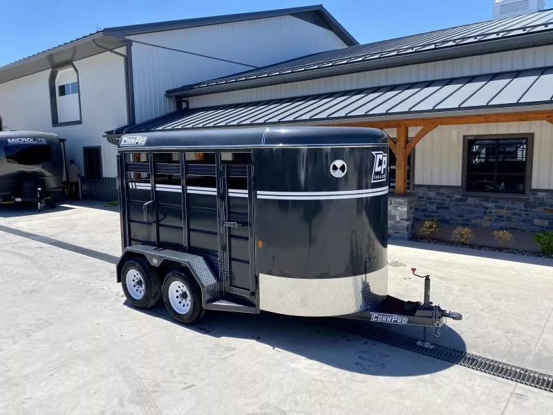 2025 Corn Pro 12' Livestock Trailer 7000# GVW * GREY * TORSION SUSPENSION * DEXTER AXLES * 225/75/R15 8-PLY TIRES * HD FENDERS * REAR SLAM GATE * 4" CHANNEL TONGUE * URETHANE PAINT * KILN DRIED LUMBER * CLEARANCE