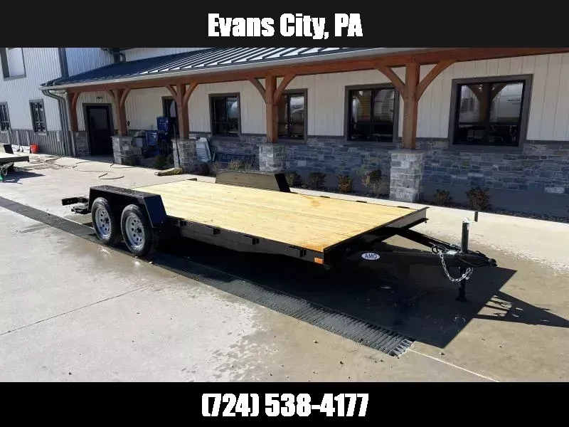 2026 AMO 7x18' Wood Deck Car Trailer 7000# GVW * LED TAIL LIGHTS * STACKED CHANNEL TONGUE/FRAME * BEAVERTAIL * REMOVABLE FENDERS * 2-AXLE BRAKES 1770305673