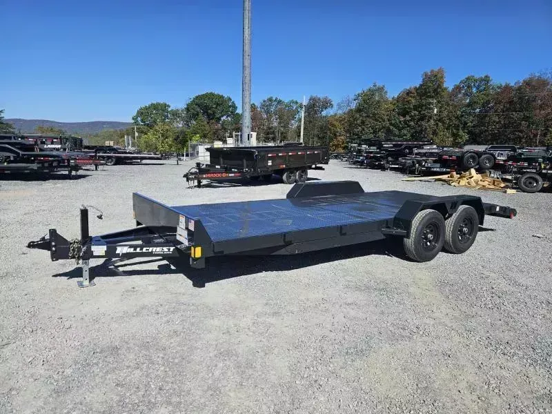 2026 Hillcrest Trailers 7x18' Steel Deck Car Hauler Trailer 9990# GVW * WINCH PLATE * STEEL FLOOR * 5" CHANNEL TONGUE & FRAME * CHARCOAL * ADJUSTABLE COUPLER * SET BACK JACK * TRIPLE TUBE TONGUE * 4 D-RINGS * 3" CHANNEL CROSSMEMBERS * REMOVABLE FENDERS