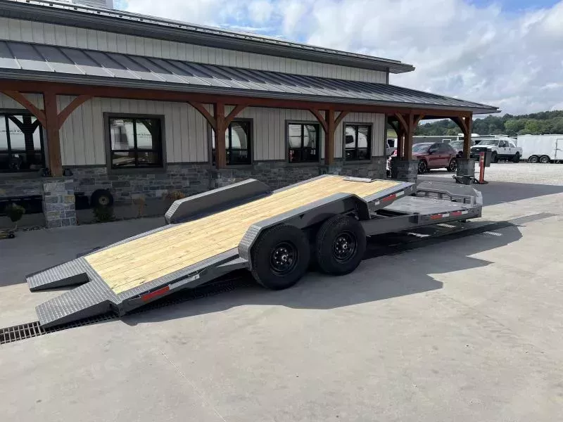 2026 RawMaxx 7x22' Gravity Tilt Equipment Trailer 14000# GVW * 16+6 SPLIT DECK * 8" I-BEAM FRAME * TORSION SUSPENSION * TOOLBOX * WINCH PLATE + ROLLER * HYDRAULIC CONTROL VALVE * DEXTER AXLES * RUBRAIL/STAKE POCKETS/D-RINGS