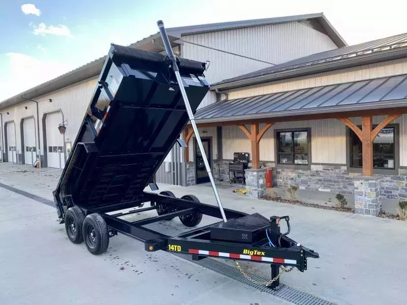 2026 Big Tex Trailers 14TD 7x14' HD Low Profile Telescopic Dump Trailer 15400# GVW * 7GA FLOOR * MEGA RAIL * 5-STAGE 12-TON TELESCOPIC HOIST * 8" I-BEAM FRAME * UNDERMOUNT RAMPS * COMBO GATE * 12K JACK * 24" 10 GA SIDES * TARP KIT * REAR STABILIZER JACKS