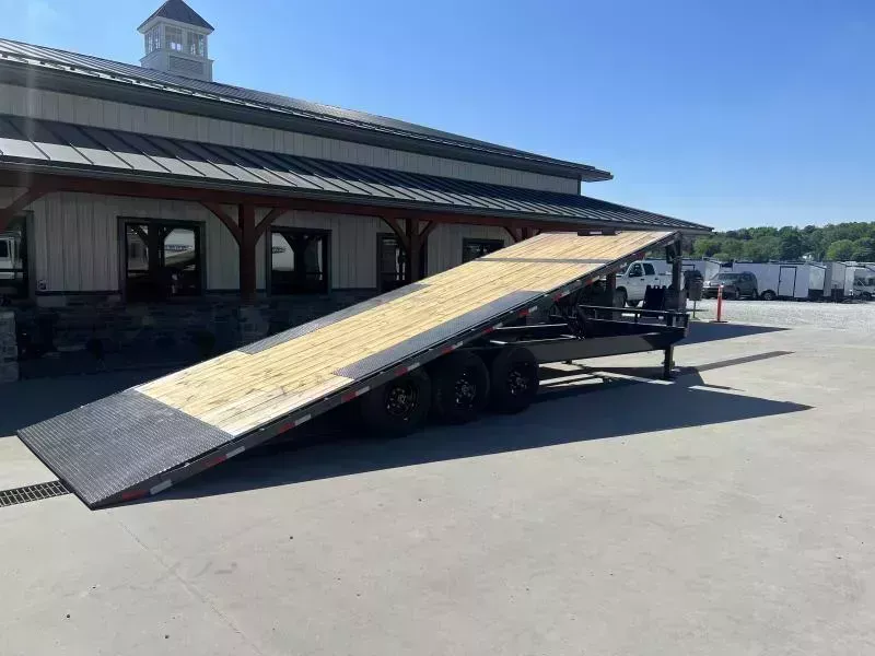 2026 Lamar 102x26' Deckover Power Tilt Trailer 21000# GVW * TRIPLE 7000# AXLES * SCISSOR HOIST UPGRADE * SPARE TIRE * FRONT & SIDE TOOLBOXES * CHARCOAL POWDERCOAT * I-BEAM FRAME * DOUBLE 6" CHANNEL BED RUNNER * WINCH PLATE * DUAL JACKS