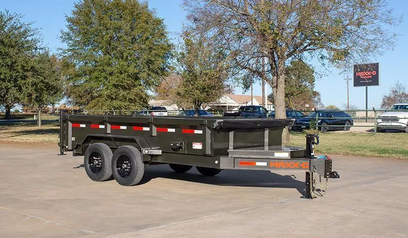 2026 MAXXD 7x16' DJX Dump Trailer 14000# GVW * DEXTER AXLES * OVERSIZE 6X20 SCISSOR * 8"/15# I-BEAM FRAME * 2PC 10GA WALLS & FLOOR * 12" O.C. CROSSMEMBERS * WIRELESS REMOTE * COMBINATION GATE * HD TOP RAIL * DELUXE TARP * REAR JACKSTANDS