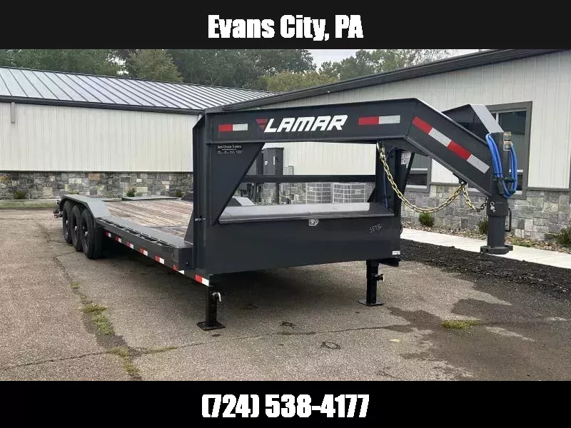 2025 Lamar 102x26' Gooseneck Equipment Trailer 21000# GVW * TRIPLE AXLE * FULL WIDTH RAMPS * TOOLBOX * DUAL JACKS * 102" DECK * DRIVE OVER FENDERS * CHARCOAL * D-RINGS * 8IN FRAME UPGRADE  1760578822