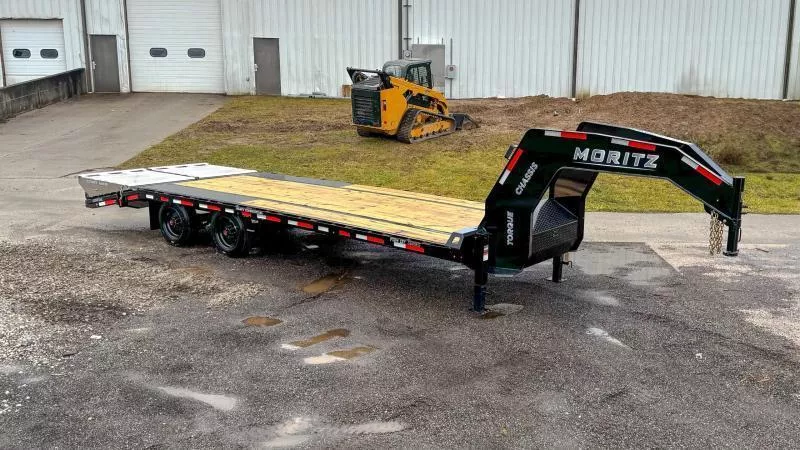 2026 Moritz 102x25' Gooseneck Deckover Trailer 25900# GVW * 12000# DEXTER AXLES * ALUMINUM ULTIMATE RAMPS * EOH BRAKES * HDSS SUSPENSION * URETHANE PAINT * CAMBERED BEAMS * 16"/26# PIERCED I-BEAM FRAME * ENGINEERED NECK * OVERSIZE TOOLBOX W/ CHAIN RACK