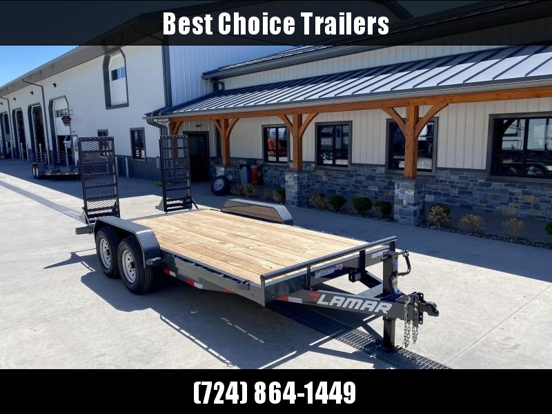 2022 Lamar 7x16' Equipment Trailer 14000# GVW * DELUXE OVERWIDTH RAMPS W/ HEAVY MESH * CHARCOAL POWDERCOAT * RUBRAIL/STAKE POCKETS/PIPE SPOOLS/D-RINGS * REM FENDERS * 12K JACK * CAST COUPLER * SPRING ASSIST * COLD WEATHER HARNESS * DIAMOND PLATE DOVETAIL 2022 Lamar 7x16' Equipment Trailer 14000# GVW * DELUXE OVERWIDTH RAMPS W/ HEAVY MESH * CHARCOAL POWDERCOAT * RUBRAIL/STAKE POCKETS/PIPE SPOOLS/D-RINGS * REM FENDERS * 12K JACK * CAST COUPLER * SPRING ASSIST * COLD WEATHER HARNESS * DIAMOND PLATE DOVETAIL