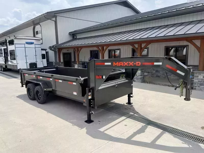 2026 MAXXD 7x14' DJX Gooseneck Dump Trailer 16000# GVW * DEXTER 8000# AXLES * DUAL HYDRAULIC JACKS * 7GA FLOOR * OVERSIZE 6X20 SCISSOR * 8"/15# I-BEAM FRAME * 2PC 10GA WALL & FLOOR * 12" O.C. C/M * WIRELESS REMOTE * COMBO GATE * JACKSTANDS * SOLAR