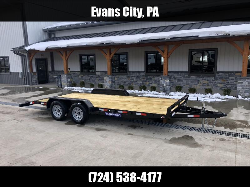 2025 Sure-Trac 7x16' Wood Deck Car Hauler 7000# GVW * REAR SLIDE OUT PUNCH PLATE FINGERJOINTED RAMPS * DIAMOND PLATE FENDERS * SEALED WIRING HARNESS * SET BACK JACK * STAKE POCKETS/D-RINGS * DIAMOND PLATE DOVETAIL 1750184076