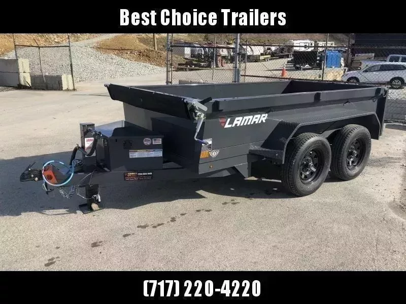 2026 Lamar 5x10' Dump Trailer 9990# GVW * COMBO/SPREADER GATE * 2' SIDES * 5200# AXLES * DELUXE TARP KIT * UNDERMOUNT RAMPS * CHARCOAL * ADJUSTABLE COUPLER * RIGID RAILS * 110V CHARGER * DOUBLE CHANNEL FRAME * 10GA FLOOR * 4" CHANNEL BED FRAME
