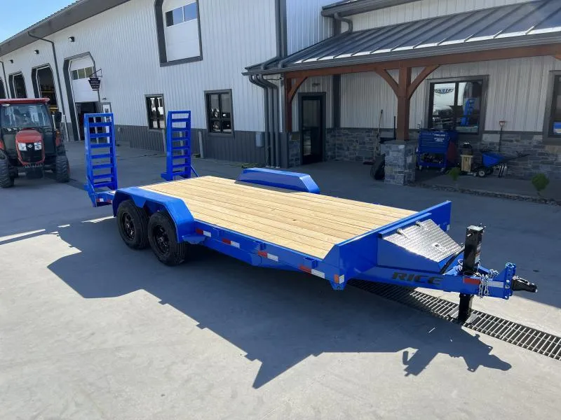2026 Rice 7x18' Equipment Lowboy Trailer 9990# GVW * STAND UP RAMPS * TOOLBOX * LED'S * GREY POWDERCOAT * TREADPLATE BEAVERTAIL * DROP LEG JACK * ADJUSTABLE COUPLER