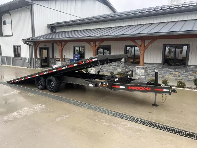 2026 MAXXD 102x22' TOX Power Tilt Deckover Trailer 16000# GVW * WINCH PLATE * 10" I-BEAM FRAME * 8000# AXLES * 17.5" RUBBER - 18 PLY * PIERCED I-BEAM BED FRAME * WIRELESS REMOTE * METALLIC GREAY POWDERCOAT * TOOLBOX 