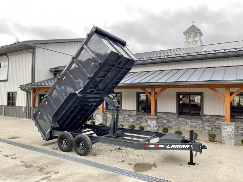 2023 Lamar 7x14' High Side Dump Trailer 14000# GVW * 11-TON 144" STROKE TELESCOPIC HOIST * 4' HIGH SIDES * 7GA FLOOR * TARP KIT * UNDERMOUNT RAMPS * 12K JACK * CHARCOAL * RIGID RAILS * HD COUPLER * NESTLED I-BEAM FRAME * COMBO GATE * 12" O.C. C/M 2023 Lamar 7x14' High Side Dump Trailer 14000# GVW * 11-TON 144" STROKE TELESCOPIC HOIST * 4' HIGH SIDES * 7GA FLOOR * TARP KIT * UNDERMOUNT RAMPS * 12K JACK * CHARCOAL * RIGID RAILS * HD COUPLER * NESTLED I-BEAM FRAME * COMBO GATE * 12" O.C. C/M