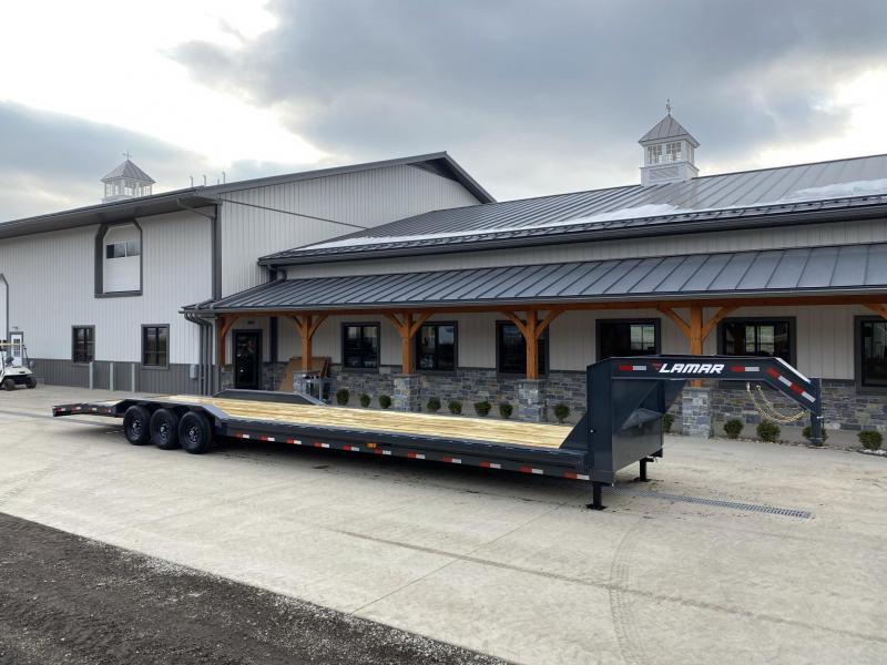 2021 Lamar 102x40' Gooseneck Car Hauler Trailer 21000# GVW * 102" DECK * DRIVE OVER FENDERS * OVERLENGTH 7' SLIDE IN RAMPS * 4' DOVETAIL * RUBRAIL * SWIVEL JACKS * UNDER FRAME BRIDGE * DUAL JACKS * FULL TOOLBOX * CHARCOAL W/ BLACK WHEELS 2021 Lamar 102x40' Gooseneck Car Hauler Trailer 21000# GVW * 102" DECK * DRIVE OVER FENDERS * OVERLENGTH 7' SLIDE IN RAMPS * 4' DOVETAIL * RUBRAIL * SWIVEL JACKS * UNDER FRAME BRIDGE * DUAL JACKS * FULL TOOLBOX * CHARCOAL W/ BLACK WHEELS