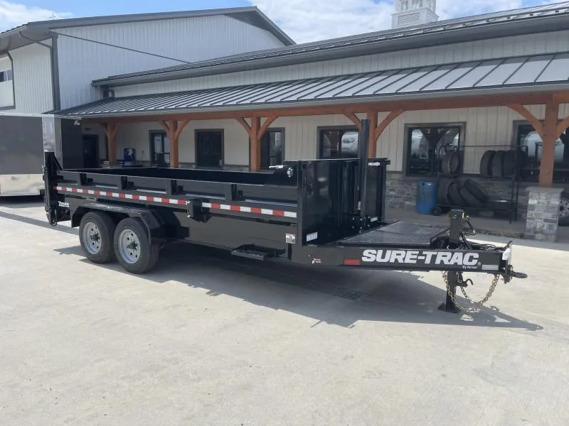 2026 Sure-Trac 7x14' Pro Series I-Beam Dump Trailer 17600# GVW * 8000# AXLES * 17.5" RUBBER * TELESCOPIC HOIST * FRONT/REAR BULKHEAD * OVERSIZE TOOLBOX * INTEGRATED KEYWAY * HD 4-BOLT COUPLER * 110V CHARGER * UNDERMOUNT RAMPS * 12K 2-SPEED JACK