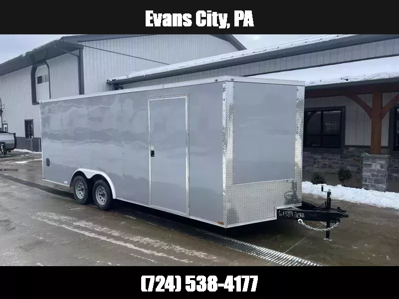 2025 Quality 8.5x22' Enclosed Car Hauler Trailer 7000# GVW * 7' HEIGHT * SILVER EXTERIOR * HD RAMP DOOR * PLYWOOD WALLS & FLOORS * TUBE WALL AND CEILING STUDS * LED LIGHTS * 16" O.C. WALL AND FLOORS * RV DOOR * V-NOSE 1750183933