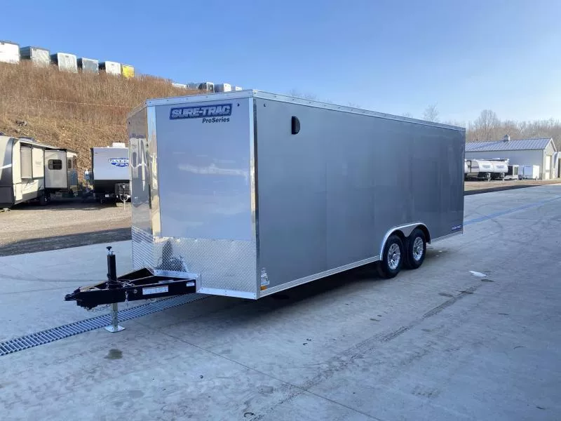 2026 Sure-Trac 8.5x20' Enclosed Car Trailer 9900# GVW * SILVER EXTERIOR * 7' HEIGHT - UTV PKG * TORSION AXLES * 7K DROP LEG JACK * SCREWLESS * 48" DOOR * ALUMINUM WHEELS