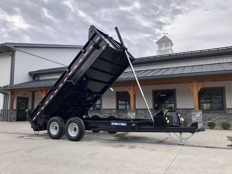 2026 Sure-Trac 7x16' Dump Trailer 14000# GVW * TARP KIT * OVERSIZE 120" TELESCOPIC HOIST * EXTENDED TONGUE * OVERSIZE TOOLBOX * FRONT/REAR BULKHEAD * INTEGRATED KEYWAY * 2' SIDES * UNDERBODY TOOL TRAY * ADJUSTABLE COUPLER * COMBO GATE