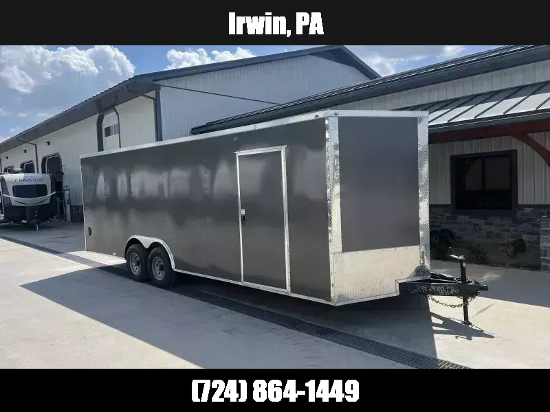 2026 Quality 8.5x24' Enclosed Car Hauler Trailer 9990# GVW * CHARCOAL .080 POLYCOR EXTERIOR * 7' HEIGHT * SEMI-SCREWLESS * HD RAMP DOOR * PLYWOOD WALLS & FLOORS * TUBE WALL AND CEILING STUDS * LED LIGHTS * 16" O.C. WALL AND FLOORS * RV DOOR * V-NOSE 1776479198