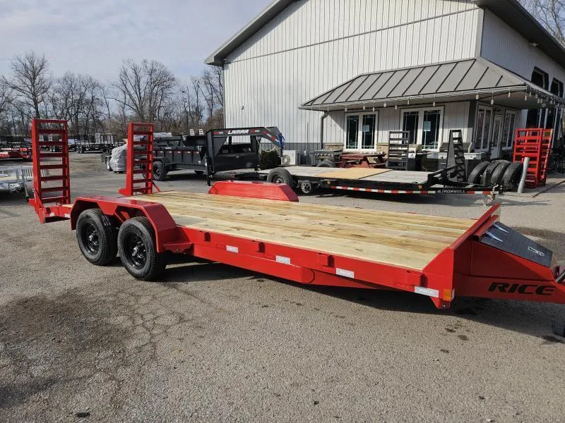 2026 Rice 7x18' Equipment Lowboy Trailer 9990# GVW * STAND UP RAMPS * TOOLBOX * LED'S * ORANGE POWDERCOAT * TREADPLATE BEAVERTAIL * DROP LEG JACK * ADJUSTABLE COUPLER