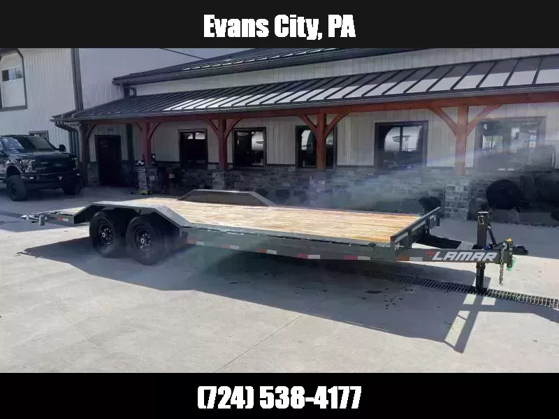 2026 Lamar 102x22' Car Hauler Trailer 14000# GVW * SLIDE IN RAMPS * CHARCOAL * 102" DECK * DRIVE OVER FENDERS * CHARCOAL 1760653053