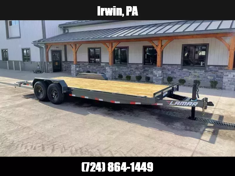 2026 Lamar 7x22' Car Hauler Trailer 14000# GVW * CHARCOAL POWDERCOATING * 12K DROP LEG JACK * 16" O.C. CHANNEL C/M * ADJUSTABLE CAST COUPLER * RUBRAIL/STAKE POCKETS/PIPE SPOOLS/D-RINGS * REAR JACKSTANDS 1759972572