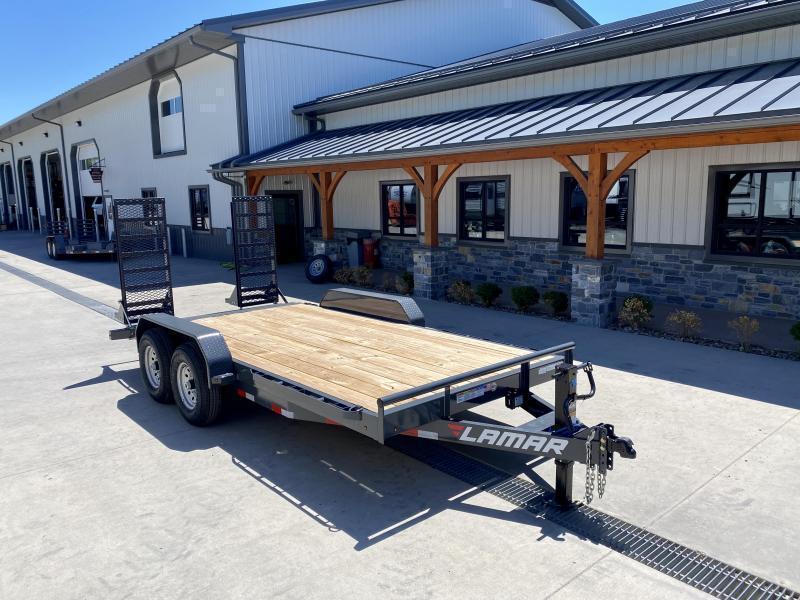 2025 Lamar 7x16' Equipment Trailer 14000# GVW * DELUXE OVERWIDTH RAMPS W/ HEAVY MESH * CHARCOAL POWDERCOAT * RUBRAIL/STAKE POCKETS/PIPE SPOOLS/D-RINGS * REM FENDERS * 12K JACK * CAST COUPLER * SPRING ASSIST * COLD WEATHER HARNESS * DIAMOND PLATE DOVETAIL