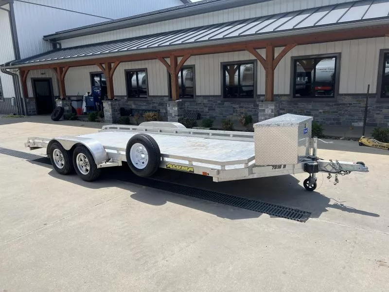 USED 2021 Aluma 7X18 Car hauler 7000 GVW * SLIDE IN RAMPS * TOOLBOX * STAKE POCKETS * TOPRAIL * SPARE TIRE & SPARE TIRE *
