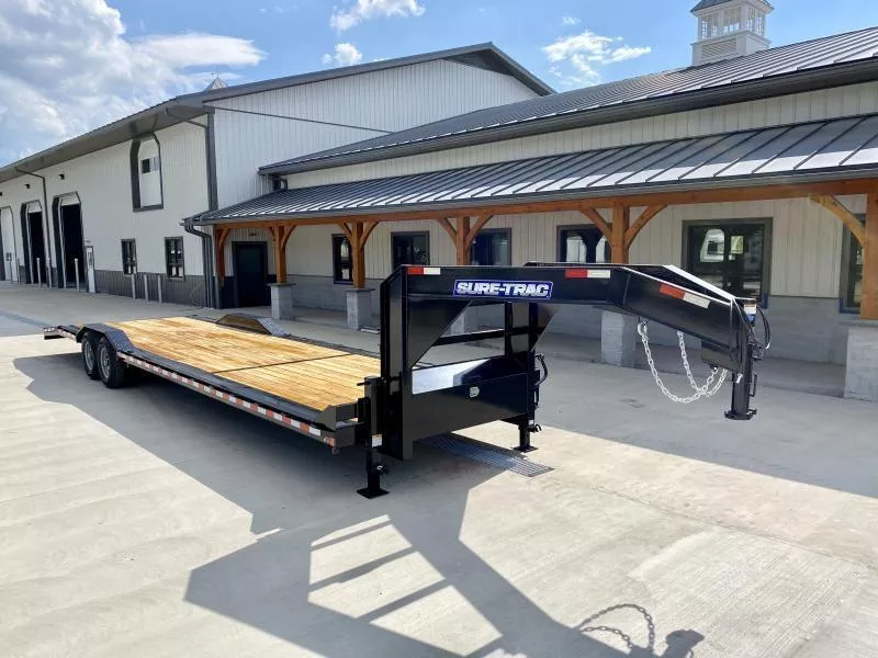 2026 Sure-Trac 102x28' Gooseneck Car Hauler Equipment Trailer 14000# GVW * 8' SLIDE OUT PUNCH PLATE RAMPS * 102" DECK * DRIVE OVER FENDERS * BUGGY HAULER * DUAL JACKS * FRONT TOOLBOX * RUBRAIL/STAKE POCKETS/D-RINGS