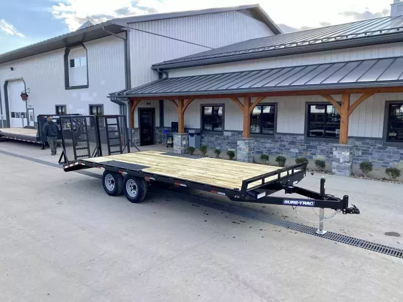 2026 Sure-Trac 102x20 Beavertail Deckover Trailer 9900# GVW * HD SPLIT GATE + SPRING ASSIST * TUBE SIDE RAIL + CROSSMEMBERS * RUBRAIL/STAKE POCKETS/D-RINGS * SPARE MOUNT * ADJUSTABLE COUPLER * DROP LEG JACK