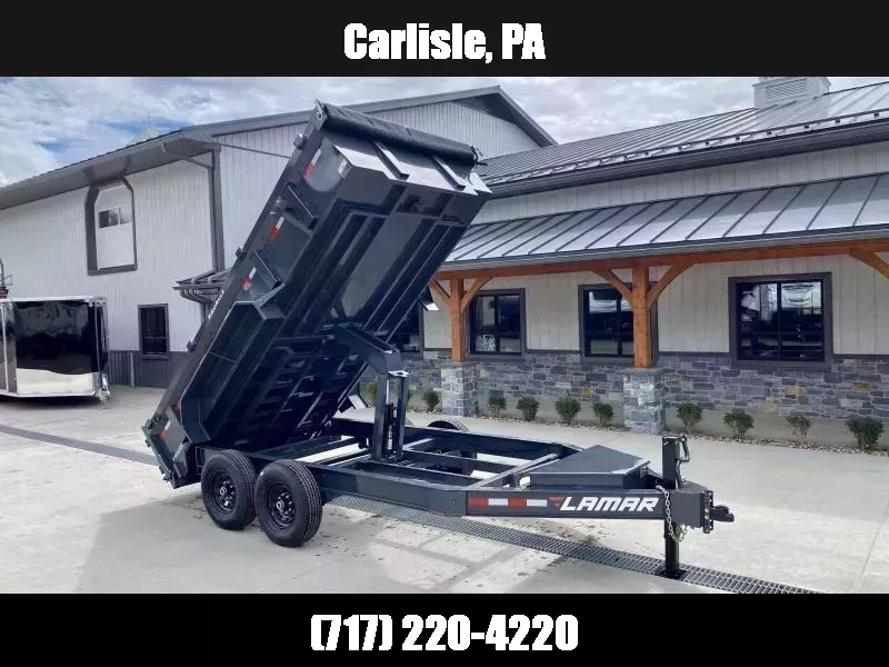 2026 Lamar 7x14' Dump Trailer 14000# GVW * 7GA FLOOR * TARP KIT * UNDERMOUNT RAMPS * SCISSOR HOIST * 12K JACK * CHARCOAL * RIGID RAILS * HD COUPLER * NESTLED I-BEAM FRAME 28" H * COMBO GATE * 12" O.C. C/M 1758220364