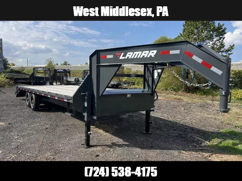 2025 Lamar 102x25' HD Gooseneck Deckover Trailer 14000# GVW * 12" I-BEAM * FULL WIDTH RAMPS * FRONT TOOLBOX * DUAL JACKS * CHARCOAL 1760537170
