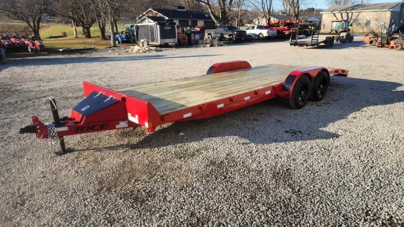2026 Rice 7x22' Car Hauler Trailer 9990# GVW * LED'S * RED POWDERCOAT * 5" TONGUE AND FRAME * TREADPLATE BEAVERTAIL * DROP LEG JACK * ADJUSTABLE COUPLER
