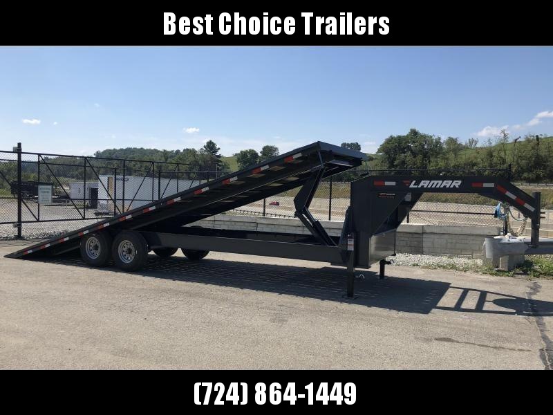 2022 Lamar 102x26' Gooseneck Deckover Power Tilt Trailer 16000# GVW * 8000# AXLES * SCISSOR HOIST UPGRADE * SPARE TIRE * FRONT TOOLBOX * CHARCOAL POWDERCOAT * 10" I-BEAM FRAME+NECK * 6" CHANNEL BED RUNNER * WINCH PLATE * DUAL JACKS 2022 Lamar 102x26' Gooseneck Deckover Power Tilt Trailer 16000# GVW * 8000# AXLES * SCISSOR HOIST UPGRADE * SPARE TIRE * FRONT TOOLBOX * CHARCOAL POWDERCOAT * 10" I-BEAM FRAME+NECK * 6" CHANNEL BED RUNNER * WINCH PLATE * DUAL JACKS
