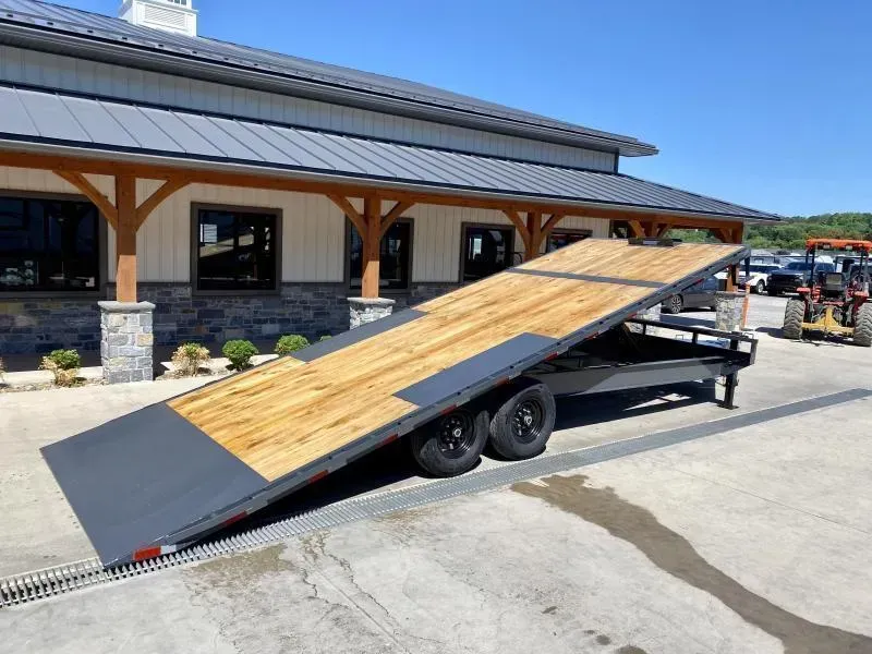 2026 Lamar 102x24' Deckover Power Tilt Trailer 16000# GVW * 8000# AXLES * SCISSOR HOIST UPGRADE * SPARE TIRE * LARGE FRONT TOOLBOX * CHARCOAL POWDERCOAT * 10" I-BEAM FRAME+NECK * 6" CHANNEL BED RUNNER * WINCH PLATE * DUAL JACKS