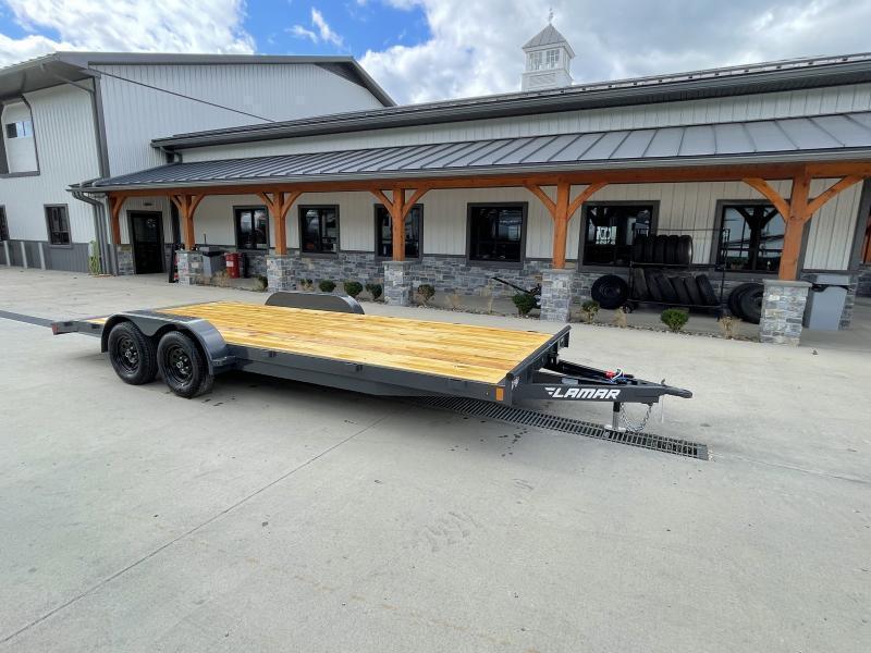 2025 Lamar 7x20 7000# Wood Deck Car Hauler Trailer * CHARCOAL * EXTRA STAKE POCKETS * 5" CHANNEL FRAME * COLD WEATHER HARNESS * REAR RAMPS QO1snI8klur