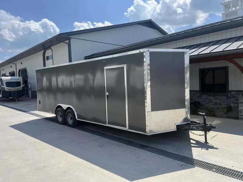 2025 Quality 8.5x24' Enclosed Car Hauler Trailer 14,000# GVW * CHARCOAL EXTERIOR * HD RAMP DOOR * PLYWOOD WALLS & FLOORS * TUBE WALL AND CEILING STUDS * LED LIGHTS * 16" O.C. WALL AND FLOORS * RV DOOR * V-NOSE