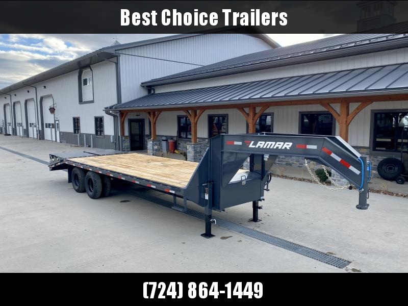2023 Lamar 102x25' Gooseneck Beavertail Deckover Trailer 22500# * FULL WIDTH RAMPS * CHARCOAL * 12" / 19# I-BEAM * DEXTER TANDEM DUALS * FRONT TOOLBOX / DUAL JACKS * UNDER FRAME BRIDGE 2023 Lamar 102x25' Gooseneck Beavertail Deckover Trailer 22500# * FULL WIDTH RAMPS * CHARCOAL * 12" / 19# I-BEAM * DEXTER TANDEM DUALS * FRONT TOOLBOX / DUAL JACKS * UNDER FRAME BRIDGE