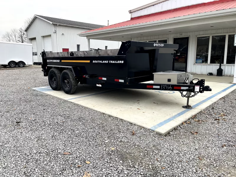 2025 Southland Trailers 7x14 16,000 GVW Dump Trailer * ADJUSTABLE COUPLER * HYDRAULIC JACK * ALUMINUM TOOLBOX * ALUMINUM SLIDE IN RAMPS * COMBO GATE *
